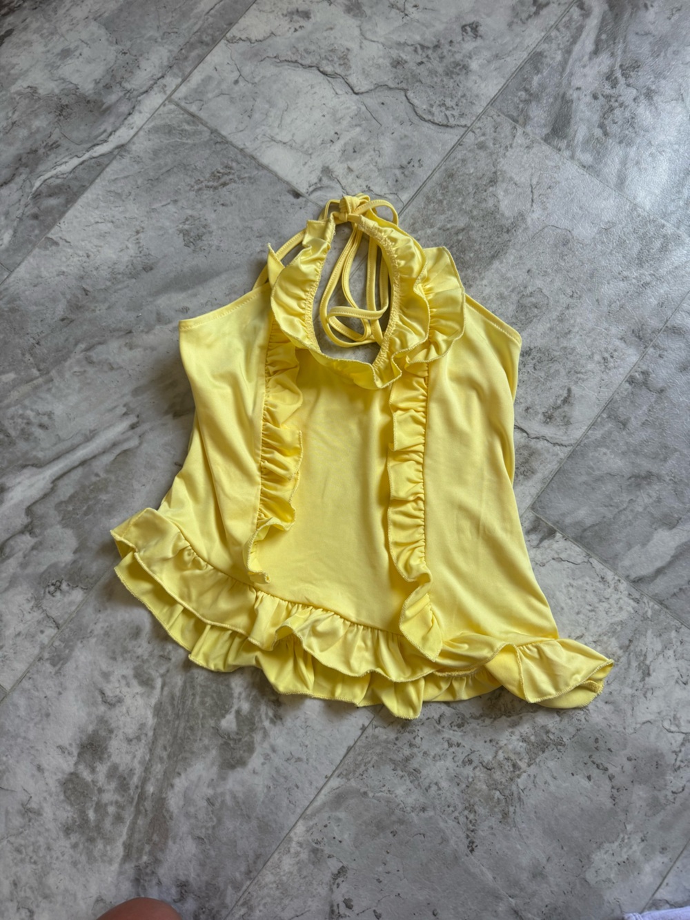 Divided Yellow Ruffle Halter Camisole